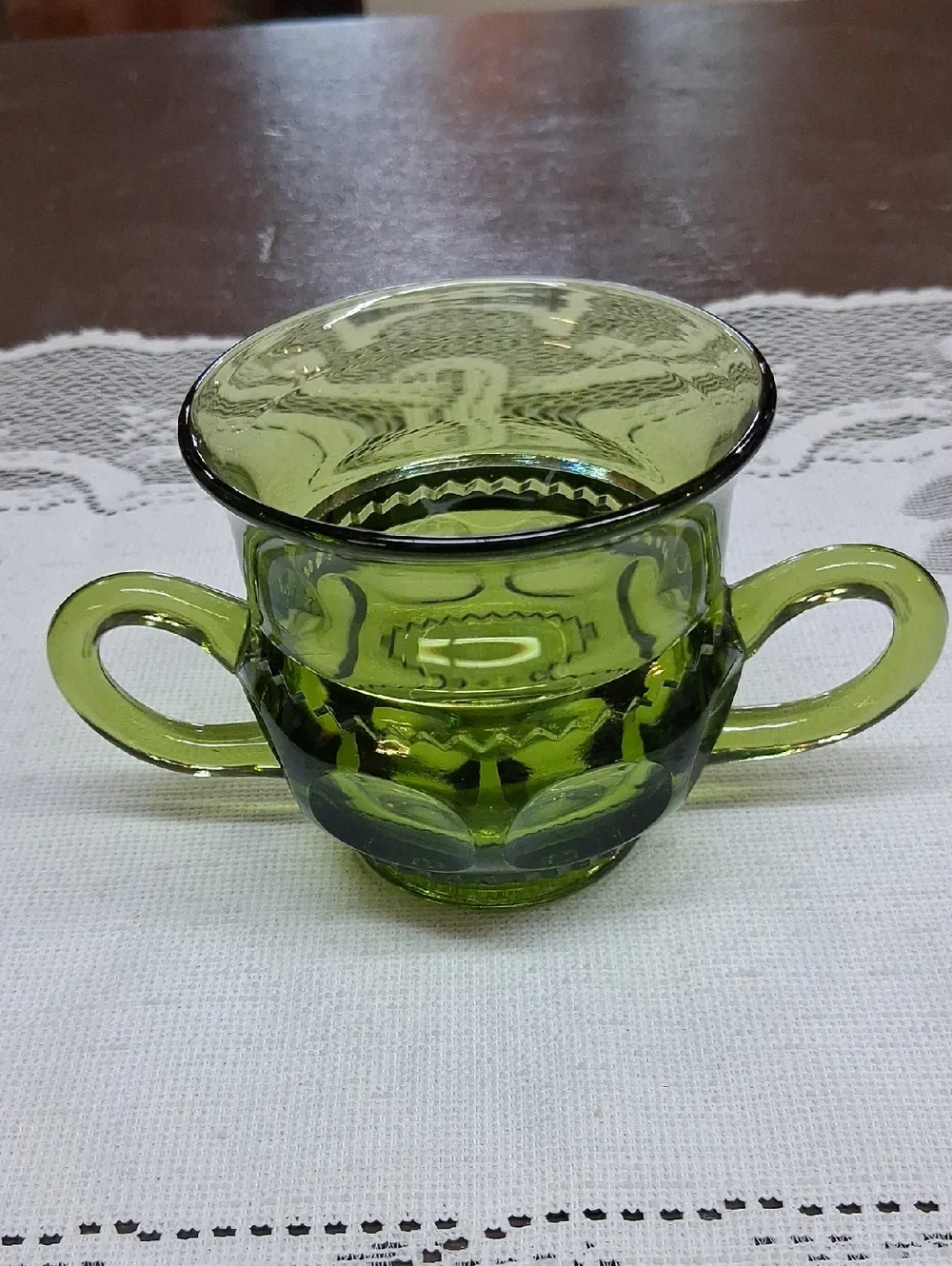 Indiana Glass Sugar Bowl in the King's‎ Crown Thumbprint pattern.